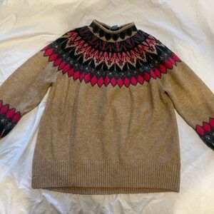 Cozy Tan and Pink Patterned Sweater